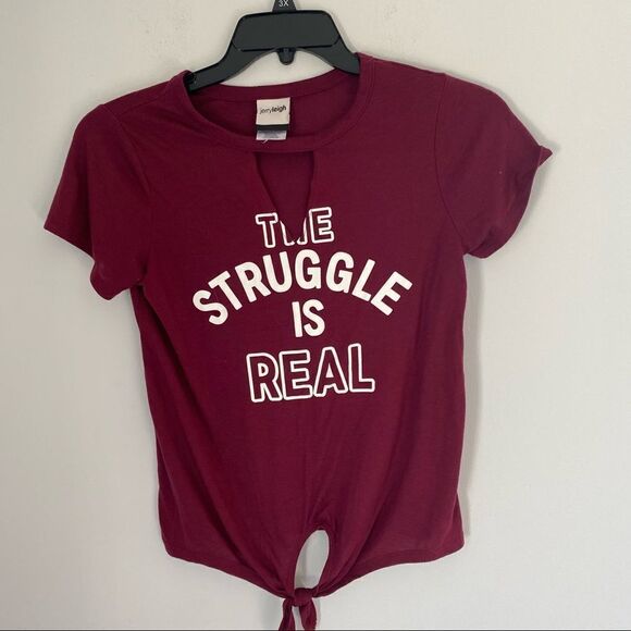 Jerry Leigh Jrs. Crew Neck Short Sleeve Tie Front Printed Tee - Picture 1 of 4